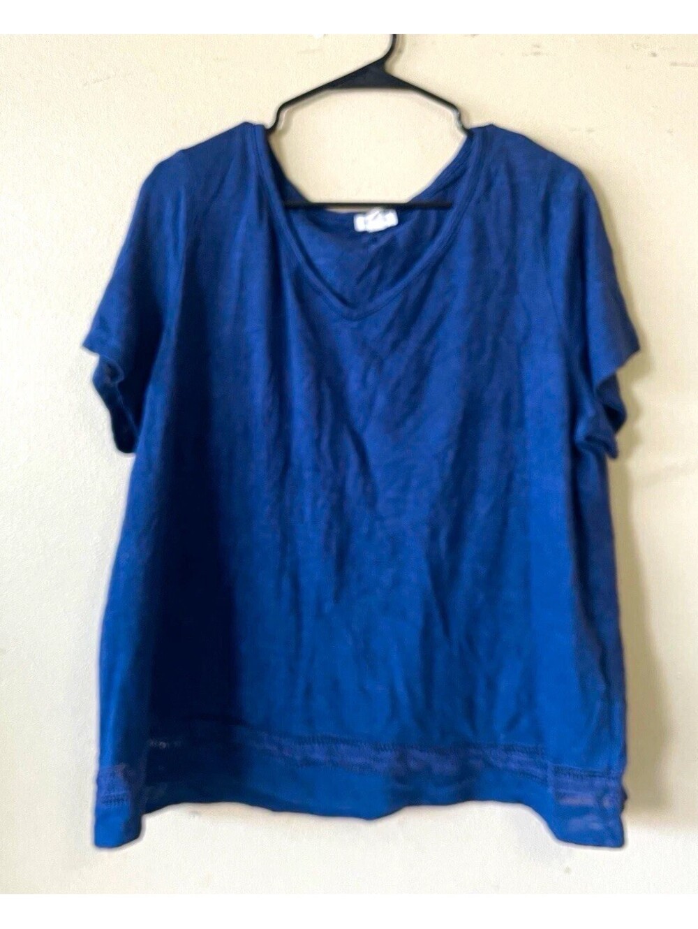 Westport 2X Blue V Neck Short Sleeve Crochet Trim Knit Pullover T-Shirt